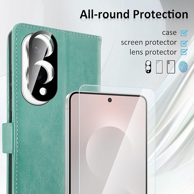 MONASAY Wallet Case Fit for Samsung Galaxy S25 Edge 5G，[Lens & Glass Screen Protector] [RFID Blocking] Flip Folio Leather Cell Phone Cover with Credit Card Holder, 6.7 inch, Mint