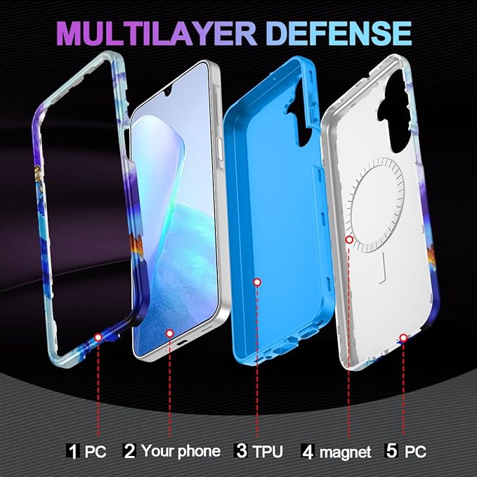 Casetego for Galaxy A16 5G Case,Compatible with MagSafe,[Military Grade Drop Test] Full Body Protection Slim Shockproof Rugged Marble Women Case for Samsung Galaxy A16 5G 6.7 inch,Azure Blue