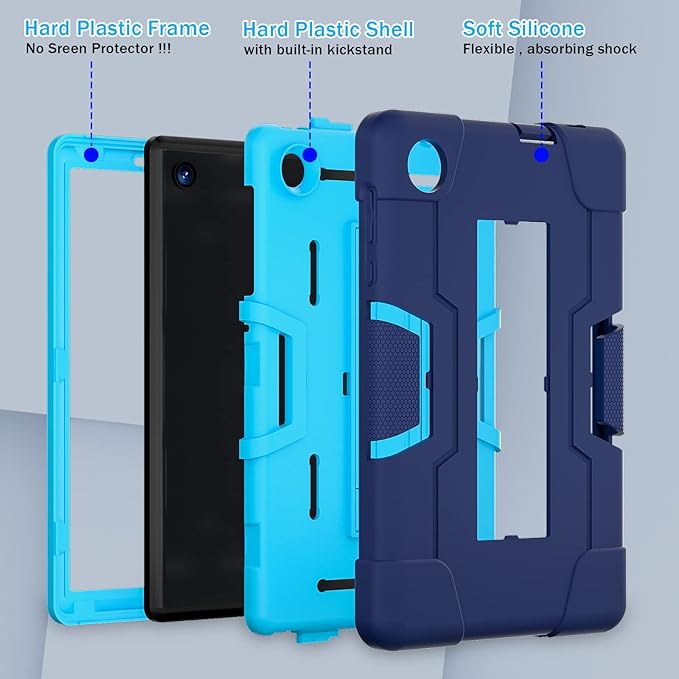 Bingcok Heavy Duty Rugged Case for TCL Tab 8 LE (2023/2022) - Full-Body Shockproof Drop Protection - Navy+Blue