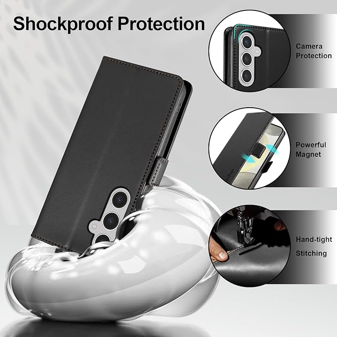 Wallet Flip Case for Samsung Galaxy S24 Plus/S24+ 5G - [RFID Blocking] Luxury PU Leather Card Holder Magnetic Phone Cover with Kickstand,Shockproof Protective Case,Black