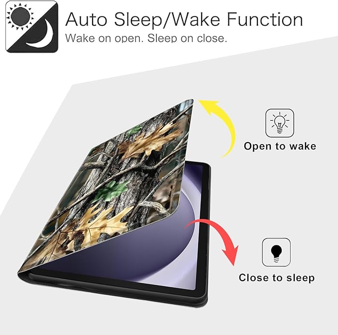 Case for Samsung Galaxy Tab A9 8.7-Inch 2023, Slim PU Leather Stand Cover with Auto Wake/Sleep, Multi-Angle Viewing & Shockproof, Camouflage with Oak