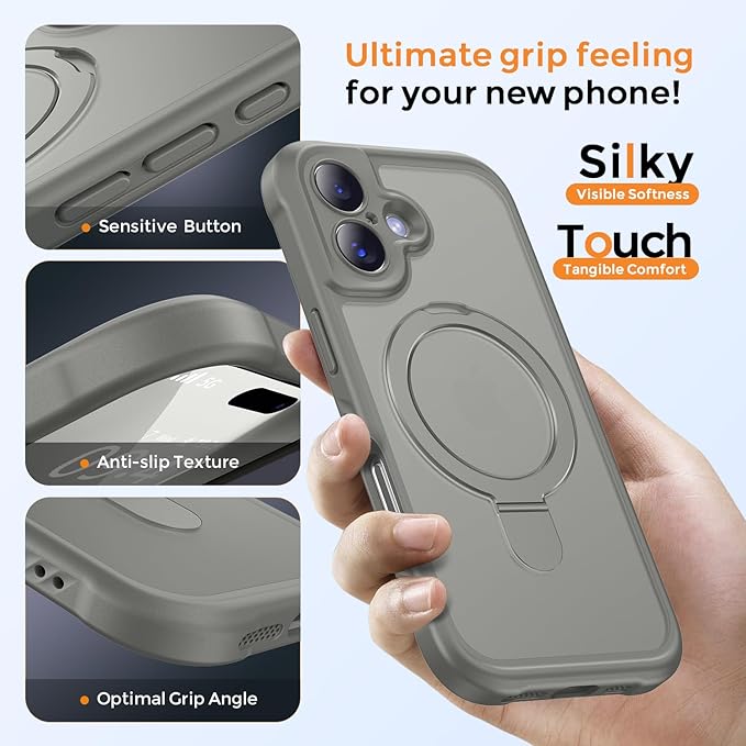 MOCCA Compatible with iPhone 17 Case with Magnetic Invisible Stand [Full Camera Protection] [Compatible with Magsafe] Military Drop Shockproof Translucent Matte Phone Case Cover 6.3",Titanium Gray