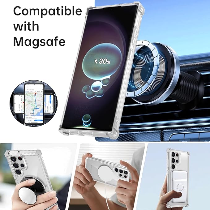 for Samsung Galaxy S23 Ultra Case Compatible with Magnetic Wireless Charging with Screen Protector,for S23 Ultra Phone Case with Kickstand Ring Military Grade Drop Protection Shockproof Clear