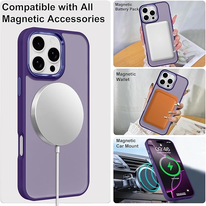 ZIYE Dark Purple Case for iPhone 16 Pro Max Case with Stand [Compatible with MagSafe] Heavy Duty Protection Military Grade Shockproof Magnetic Cover with 360 Rotatable Ring Kickstand for Women Men