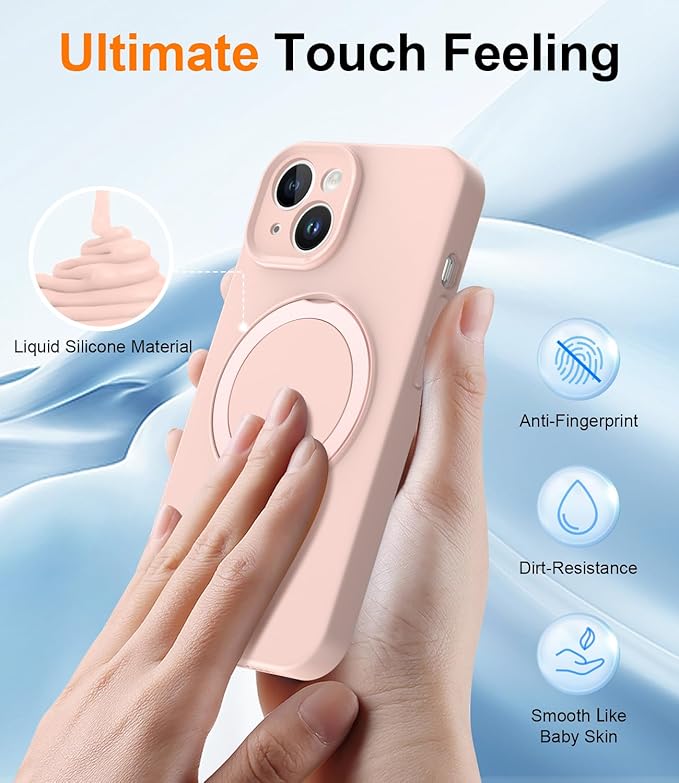 ZHK Liquid Silicone Designed for iPhone 14 Plus Case with Magnet Stand, [Precise Camera Lens Protection][Mil-Grade Drop Shockproof][Soft Anti-Scratch Microfiber Lining] Slim Fit Cover, Pink