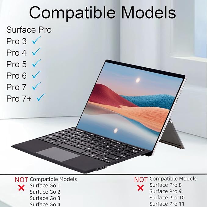 Type Cover for Microsoft Surface Pro 7+ / Pro 7 / Pro 6 / Pro 5 / Pro 4 / Pro 3, 12.3 inch, Ultra-Slim Wireless Tablet Keyboard with Multi Touchpad Bluetooch (No Backlit, Off-Black)