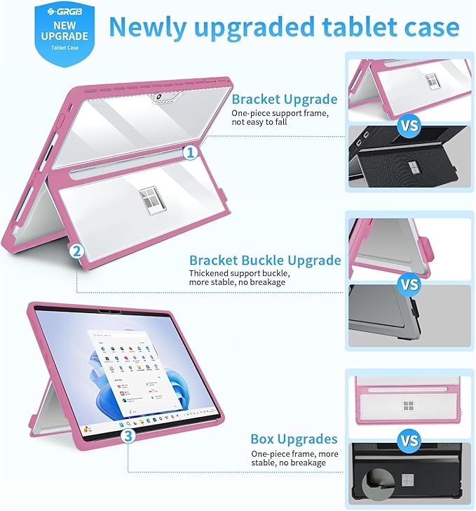 Case Updated Version fit Microsoft Surface Pro 11/10 /9/8 13-Inch, All-in-one Rugged Case Compatible with Type Cover Keyboards, Transparent&Red