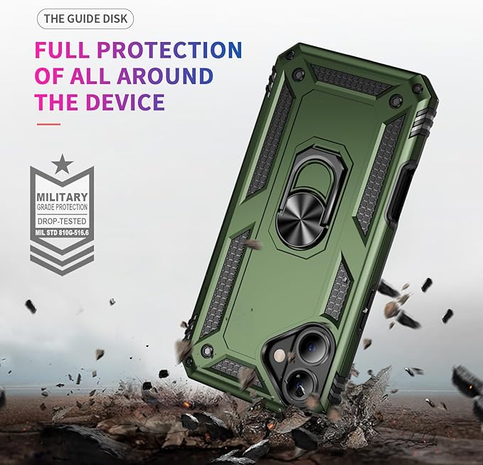 ADDIT Compatible with iPhone 17 Case with Tempered Glass Screen Protector, Adjustable Kickstand Ring, Military-Grade Heavy Duty Protection, Shockproof, Anti-Fingerprint,ArmyGreen