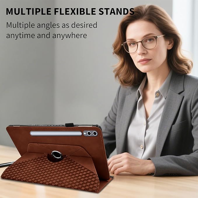 Case for Samsung Galaxy Tab S10 Plus 2024/ S9 FE Plus 5G 12.4 Inch 2023 with Pocket 360° Rotating Multi-Angle Stand Cover Auto Wake/Sleep PU Leather Business Folio Protective Cases, Brown