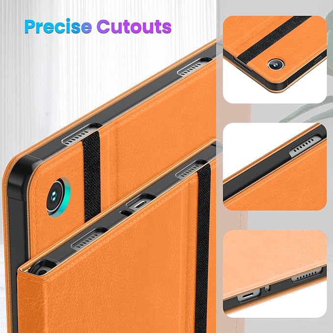 DTTO for Samsung Galaxy Tab A9 Plus 11 inch Case 2023, Premium Leather Business Folio Stand Cover with Hand Strap for Galaxy Tab A9+ 11'' 2023 Model (SM-X210/X216/X218) - Auto Wake/Sleep, Orange
