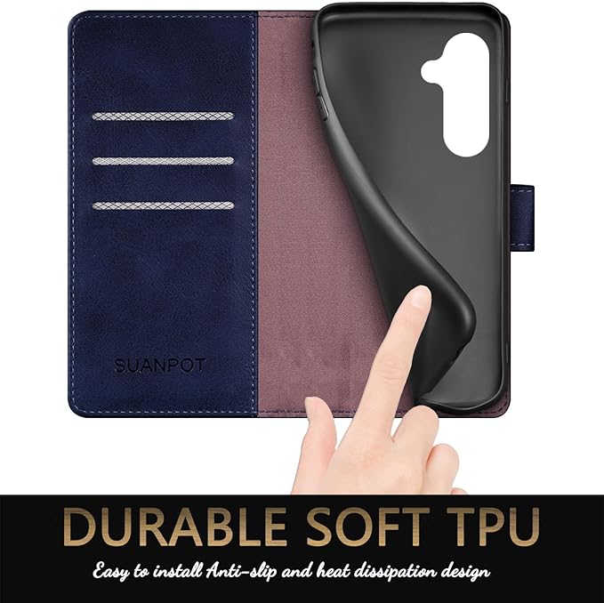 SUANPOT for Samsung Galaxy S24 5G Wallet case with RFID Blocking Credit Card Holder,Flip Book PU Leather Protective Cover Women Men for Samsung S24 Phone case Blue
