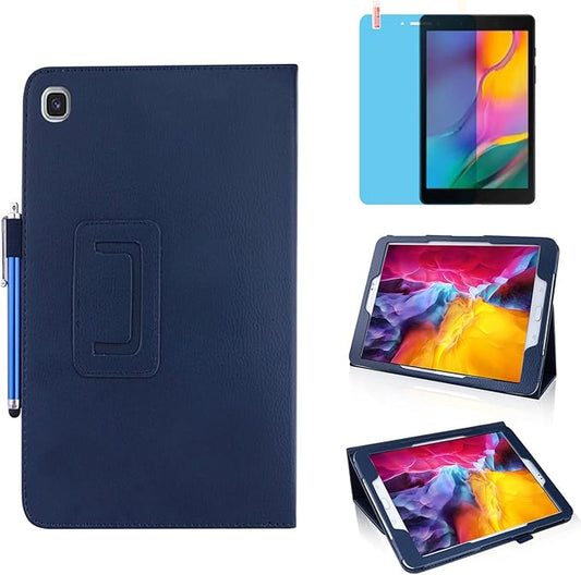 Slim Leather Case for Samsung Galaxy Tab A7 Lite 8.7'' 2021 (SM-T220 T225 T227), Multi-Angle Stand Full-Protective Tablet Cover Book Case with Stylus Pen,Screen Film (Blue)