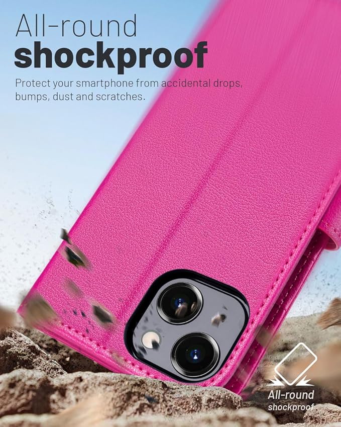 OCASE Compatible with iPhone 14 Wallet Case, PU Leather Flip Folio Case with Card Holders RFID Blocking Kickstand [Shockproof TPU Inner Shell] Phone Cover 6.1 Inch 2022 (Rose)