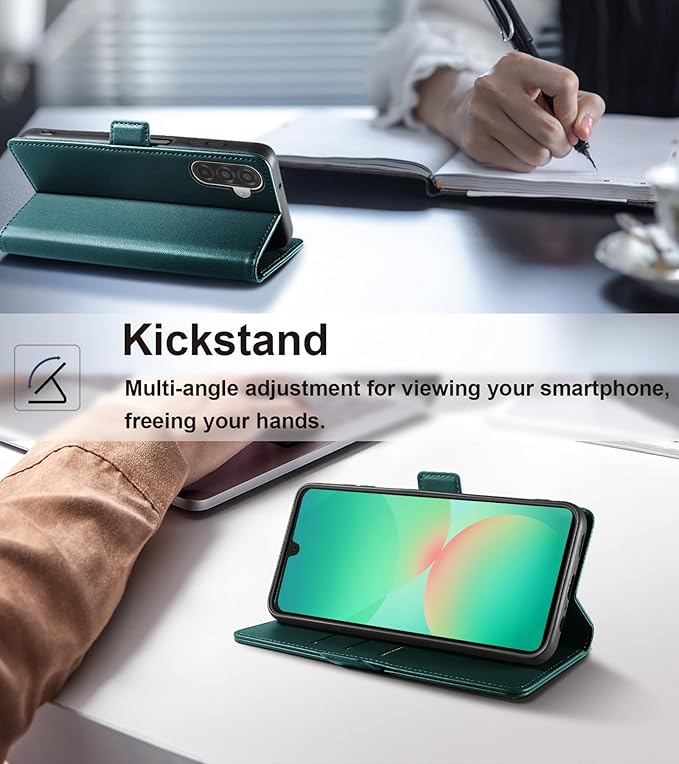 Wallet Flip Case for Samsung Galaxy A26 5G - [RFID Blocking] Luxury PU Leather Card Holder Magnetic Phone Cover with Kickstand,Shockproof Protective Case,Green