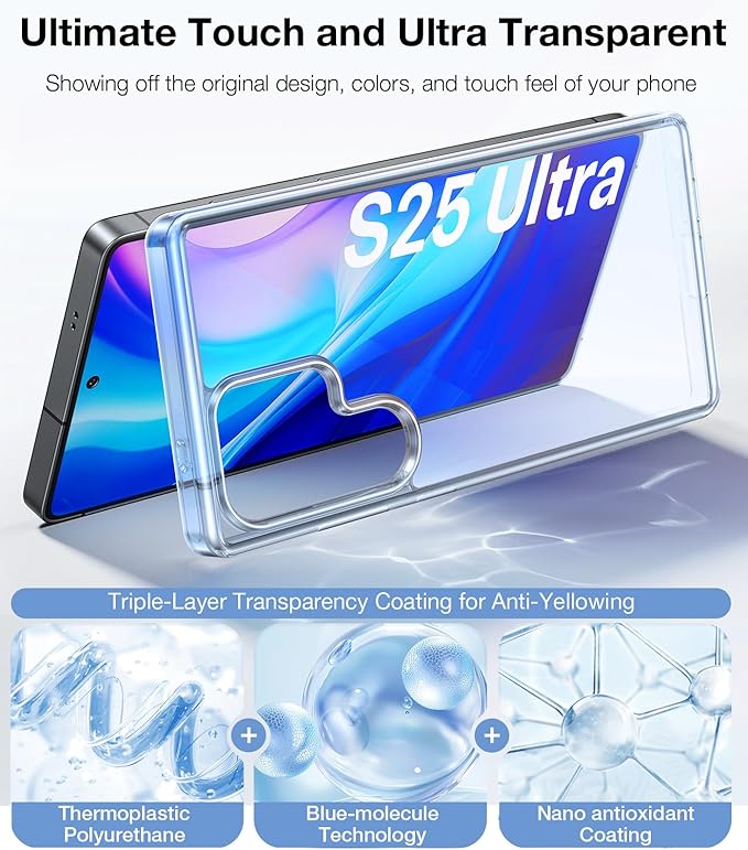 TORRAS Shockproof for Samsung Galaxy S25 Ultra Case, [Non-Yellowing] [12FT Military-Grade Protection] Transparent Slim Case for Samsung S25 Ultra Case, Diamond Clear, Hard, 6.9'' Guardian Series