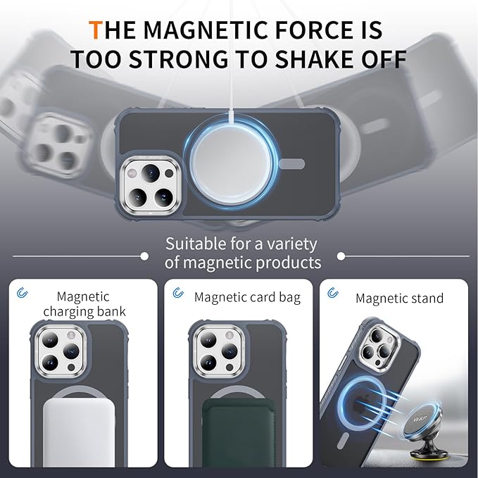 Magnetic for iPhone 14 Pro Case Gray with MagSafe Wireless Charging Heavy Duty Military-Grade Shockproof Protection Adjustable Kickstand Slim Matte Anti-Fingerprint Cover Men Women