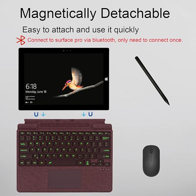 mobee Type Cover for Microsoft Surface Pro 13 inch, Compatible with Surface Pro 13"(11th Edition) / Pro 11 / Pro 10 / Pro 9 / Pro 8 / Pro X, Slim Keyboard with Trackpad Mouse, Backlit, & Pen Holder