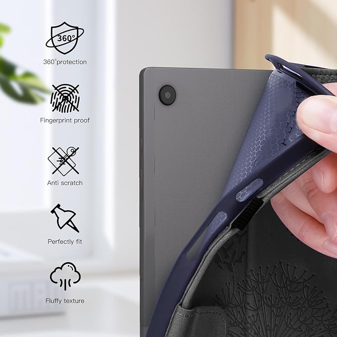 Dandelion Cover for Galaxy Tab A9 Plus Case (SM-X210/X216/X218, 11 Inch 5G), Artsy Design, Premium Faux Leather Made, Card Slots, Kickstand, Black