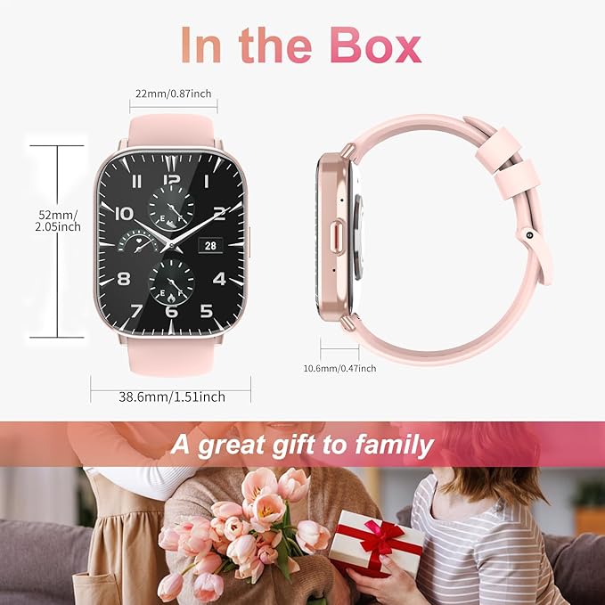 Smart Watch for Men and Women, 2.01-inch HD Touch Screen, 120+ Sports Modes/IP67 Waterproof/Heart Rate/Sleep Monitoring (Answer/Make Calls), for Android/iOS (Pink)