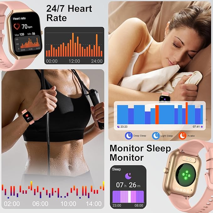 Smart Watch for Women Men (Answer/Make Call), 1.96"HD Smartwatch with Heart Rate/Sleep Monitor/Pedometer, 113+ Sports 2025 New Fitness Tracker, IP68 Waterproof Activity Tracker for Android iOS-Gold