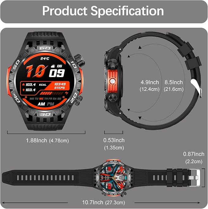 Military Smart Watch for Men 1.46" Outdoor Tactical Sports Smartwatch with Answer/Make Call,Fitness Watch,Blood Oxygen,Heart Rate and Sleep Monitor Compatible with iPhone and Android Phones, Black