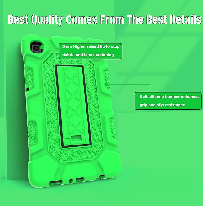 Rantice Samsung Galaxy Tab A7 Lite Case 2021, Hybrid Case with Kickstand, Shockproof Rugged Tablet Case for Kids Boys Girls, Green+Black