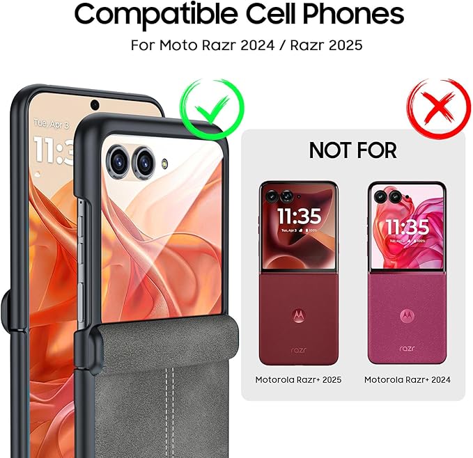 for Motorola Razr 2024 Case/Razr 2025 Case, Built-in Screen Protector & Hinge Protection & Ultra Thin PU Leather Matte PC Shockproof Phone Cover Smartphone Case for Moto Razr 2024/2025(Gray)