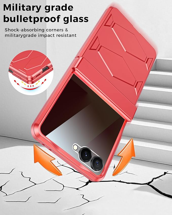 for Samsung Galaxy Z Flip 7 Case,Built-in Privacy Screen Protector&Hinge Protection Shockproof All-Inclusive Smartphone Cover for Samsung Galaxy Z Flip 7(Coral Red)