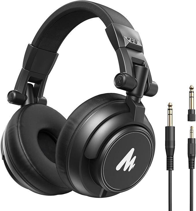 MAONO MH601 Professional Studio Monitor Headphones, Wired Closed Back Over Ear DJ Headset with 50mm Drivers and 1/4 inch to 3.5mm Jack for Guitar Amp Recording Mixing Piano Music Production Podcast