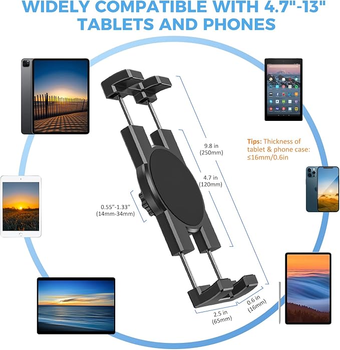 KDD Tablet Stand Holder, Adjustment iPad Phone Mount, 27in Long Arm Webcam Stand Projector Camera Mount for Desk, Fit for 4.7"-12.9" Devices, iPad Pro 12.9 Air Mini, Galaxy Tabs, Switch, iPhone