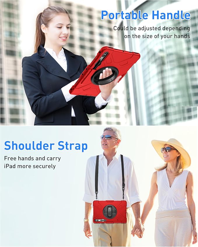 SUPFIVES Case for Samsung Galaxy Tab S10 Plus 12.4 Inch 2024: Tab S9 Plus 12.4 Case with Screen Protecor/S-Pen Holder/Handle/Rotating Kickstand/Shoulder Strap- Red