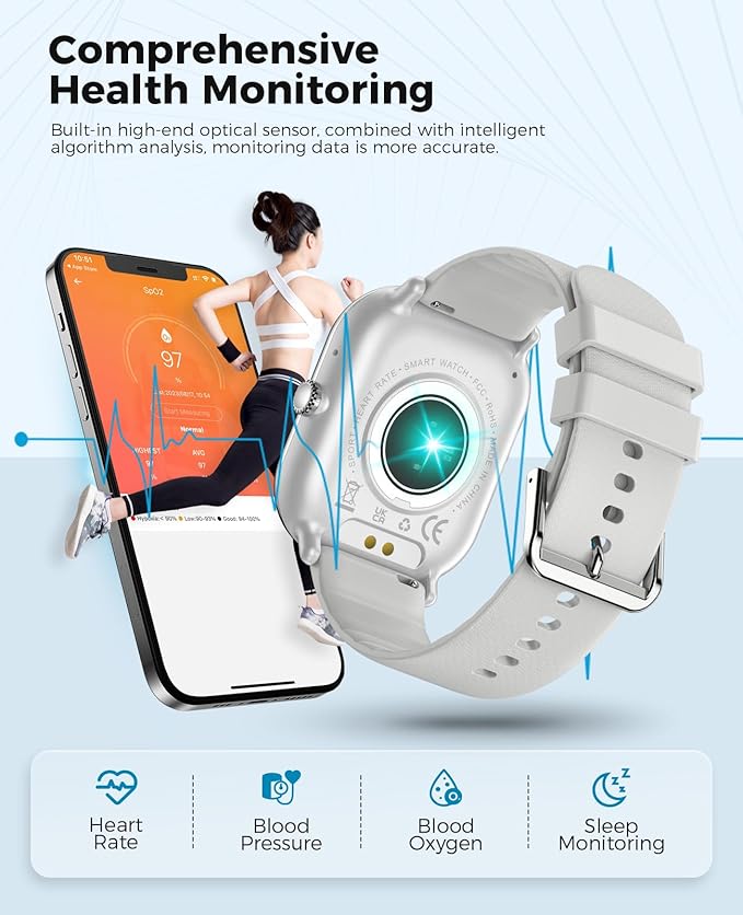 Smart Watch for Men, 1.96" AMOLED Smartwatch with 100+ Sport Modes Blood Pressure Blood Oxygen Heart Rate Monitor, IP68 Waterproof Fitness Tracker Compatible with iOS and Android(Silver)