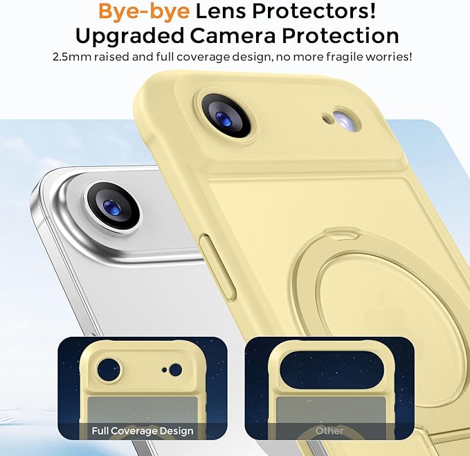 MOCCA Compatible with iPhone Air Case with Magnetic Invisible Stand [Full Camera Protection] [Compatible with Magsafe] Military Drop Shockproof Translucent Matte Phone Case Cover 6.5",Creamy Yellow