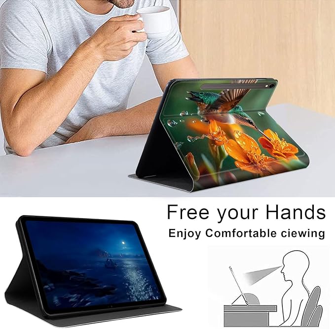 Case for Samsung Galaxy Tab S10 FE/ S9 FE 5G 10.9 Inch/Tab S9 11 Inch, Slim PU Leather Stand Cover with Auto Wake/Sleep, Multi-Angle Viewing & Shockproof, Hummingbird