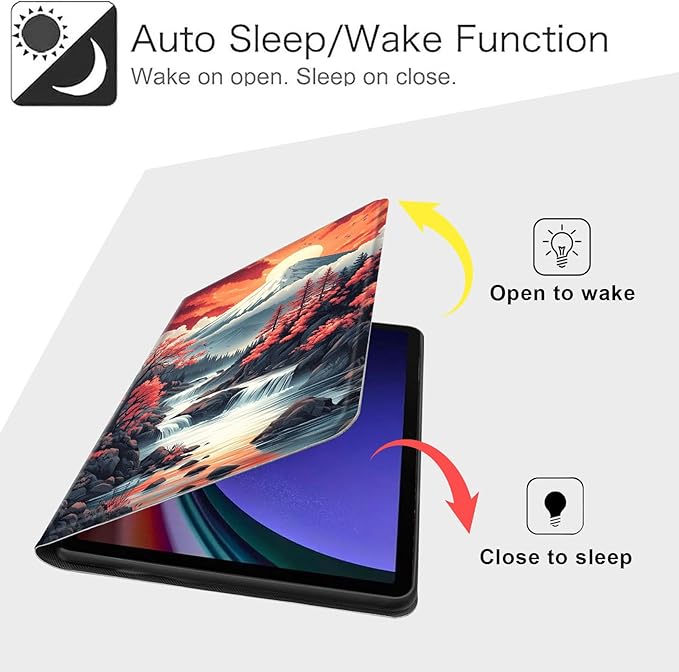 Case for Samsung Galaxy Tab S10 FE/ S9 FE 5G 10.9 Inch/Tab S9 11 Inch, Slim PU Leather Stand Cover with Auto Wake/Sleep, Multi-Angle Viewing & Shockproof, Mount Fuji Landscape
