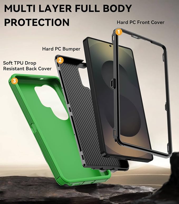 for Samsung Galaxy S25 Ultra Case, Full Body Rugged Military Drop Protection Bumper Heavy Duty Shockproof Anti-Scratch Protective Cover Phone Case for Galaxy S25 Ultra 5G (Green & Black)