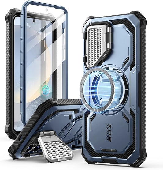 i-Blason for Samsung Galaxy S25 Case with Camera Cover Stand [MagSafe Compatible] [Built-in Screen Protector] Full-Body Military-Grade Protection Rugged Magnetic Phone Case for S25 6.2'', Blue