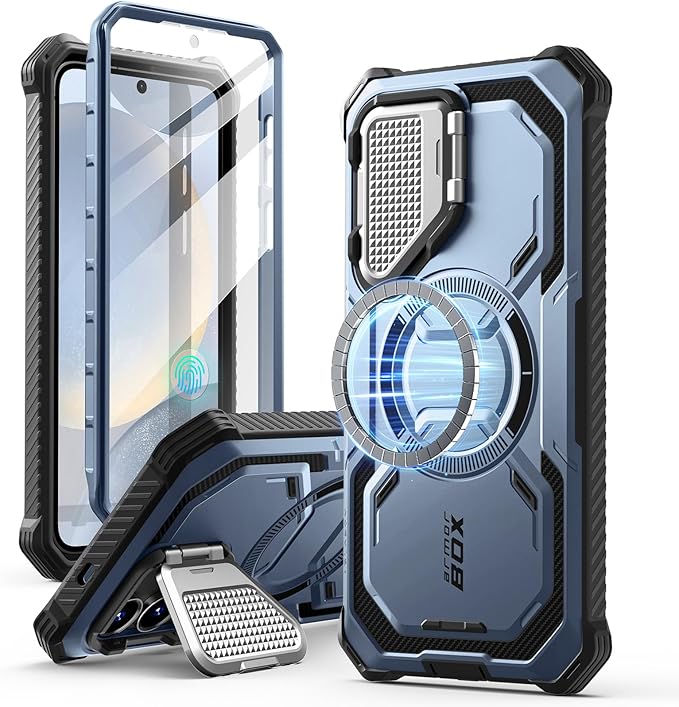 i-Blason for Samsung Galaxy S25 Plus Case with Camera Cover Stand [MagSafe Compatible] [Built-in Screen Protector] Full-Body Military-Grade Protection Rugged Magnetic Phone Case for S25 Plus, Blue