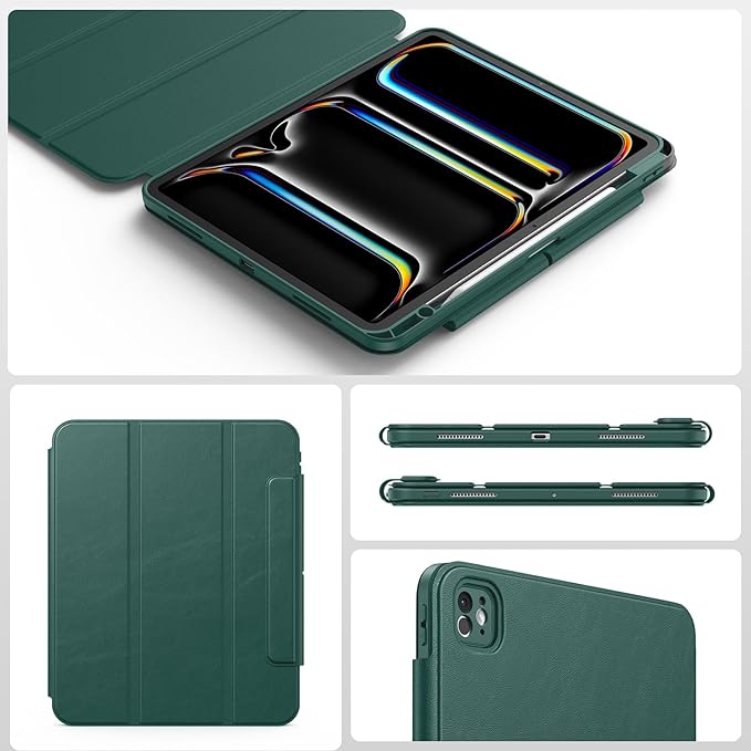 SPARIN Case for iPad Pro 13 inch 2024-M4 with Pencil Holder, Detachable Magnetic Hybrid Protective Case, Portrait/Landscape Stand, Durable Protection, Auto Wake/Sleep -Forest Green