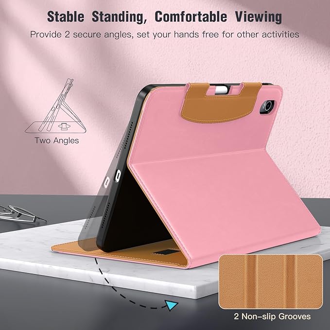 MoKo for iPad (A16) 11th Generation Case 11 inch 2025, iPad 10th Generation Case 10.9" 2022 with Pencil Holder & Pocket, Premium Leather Folio Stand Cover, Multiple Viewing Angles, Cinnamon Pink