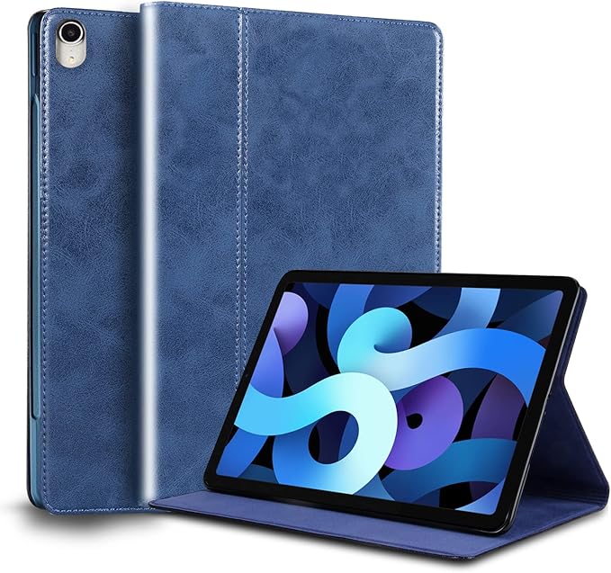 for Ipad Case Air 7th/6th Gen 11-inch M2/M3 2025/2024 and Ipad Air 5th/4th Gen 10.9-inch 2022/2020 Genuine Leather Cover Protective Shell,Auto Wake/Sleep.Dark Blue