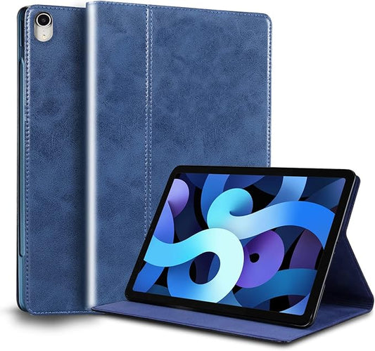 for Ipad Case Air 7th/6th Gen 11-inch M2/M3 2025/2024 and Ipad Air 5th/4th Gen 10.9-inch 2022/2020 Genuine Leather Cover Protective Shell,Auto Wake/Sleep.Dark Blue