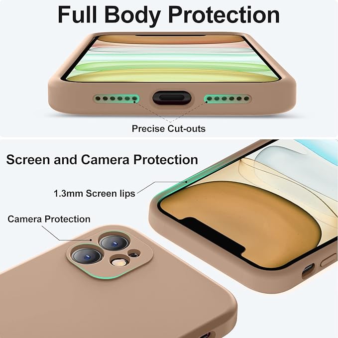 Vooii Compatible with iPhone 11 Case, Upgraded Liquid Silicone with [Flat Edges] [Camera Protection] [Soft Anti-Scratch Microfiber Lining] Phone Case for iPhone 11 6.1 inch - Light Brown