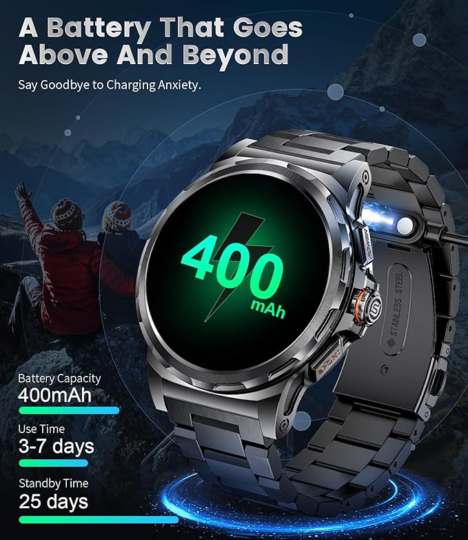 Military Smart Watch for Men(Answer/Dial Calls),1.46'' AMOLED Touchscreen/5ATM Waterproof/120+ Sports Modes Fitness Watch with Blood Pressure/Heart Rate/SpO2/Pedometer for Android iOS Smartwatch Black