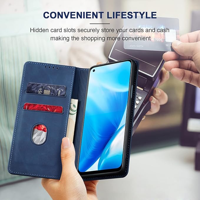 Jasonyu Flip Wallet Case for OnePlus Nord N200 5G,Leather Magnetic Folio Cover with Card Holder,Kickstand - TPU Shockproof Durable Protective Phone Case,Blue