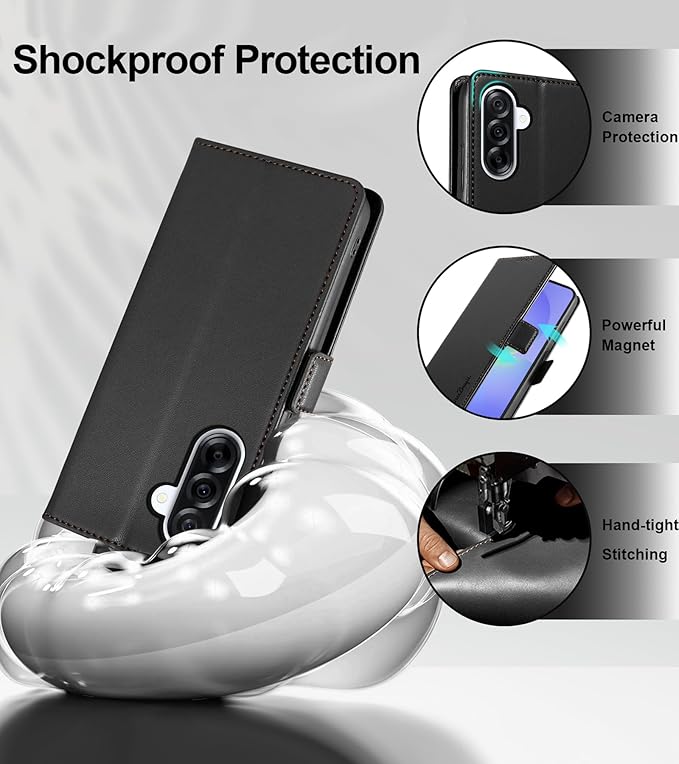 Wallet Flip Case for Samsung Galaxy A36 5G - [RFID Blocking] Luxury PU Leather Card Holder Magnetic Phone Cover with Kickstand,Shockproof Protective Case,Black