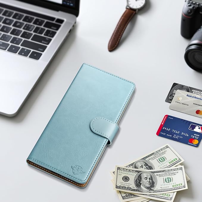 Wallet Case for Samsung Galaxy S25 5G Magnetic Flip Leather Folio Cover with RFID-Blocking Credit Card Holder, Women Men Protective Phone Case Compatible with Samsung S25, Sky Blue