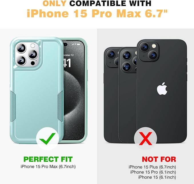 Diaclara Designed for iPhone 15 Pro Max Case, [with Privacy Screen Protector] [Anti Spy] [Military Grade Drop Protection] Heavy Duty Full-Body Shockproof Phone Case, Mint Green