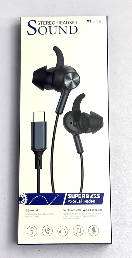 APETOO Wired Ear Buds Sport USB-C Headphone w/Anti-Fall/Hurt Wingtips for iPhone 17/16/15/Android, Hands-Free Call, Pure Stereo Deep Bass, Noise Isolating in-Ear Earbuds for Outdoor/Indoor/Small Ear