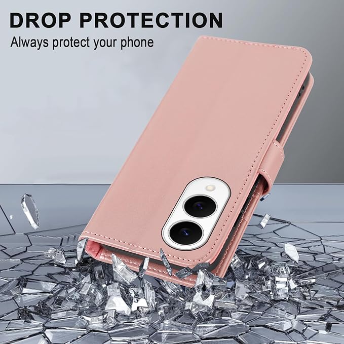 MONASAY Wallet Case Fit for Samsung Galaxy S25 Edge 5G，[Lens & Glass Screen Protector] [RFID Blocking] Flip Folio Leather Cell Phone Cover with Credit Card Holder, 6.7 inch, Rosegold